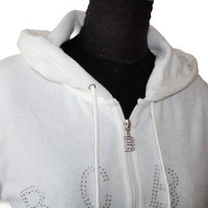 NWT BCBG MAXAZRIA Branded Logo Hoodie White Top L